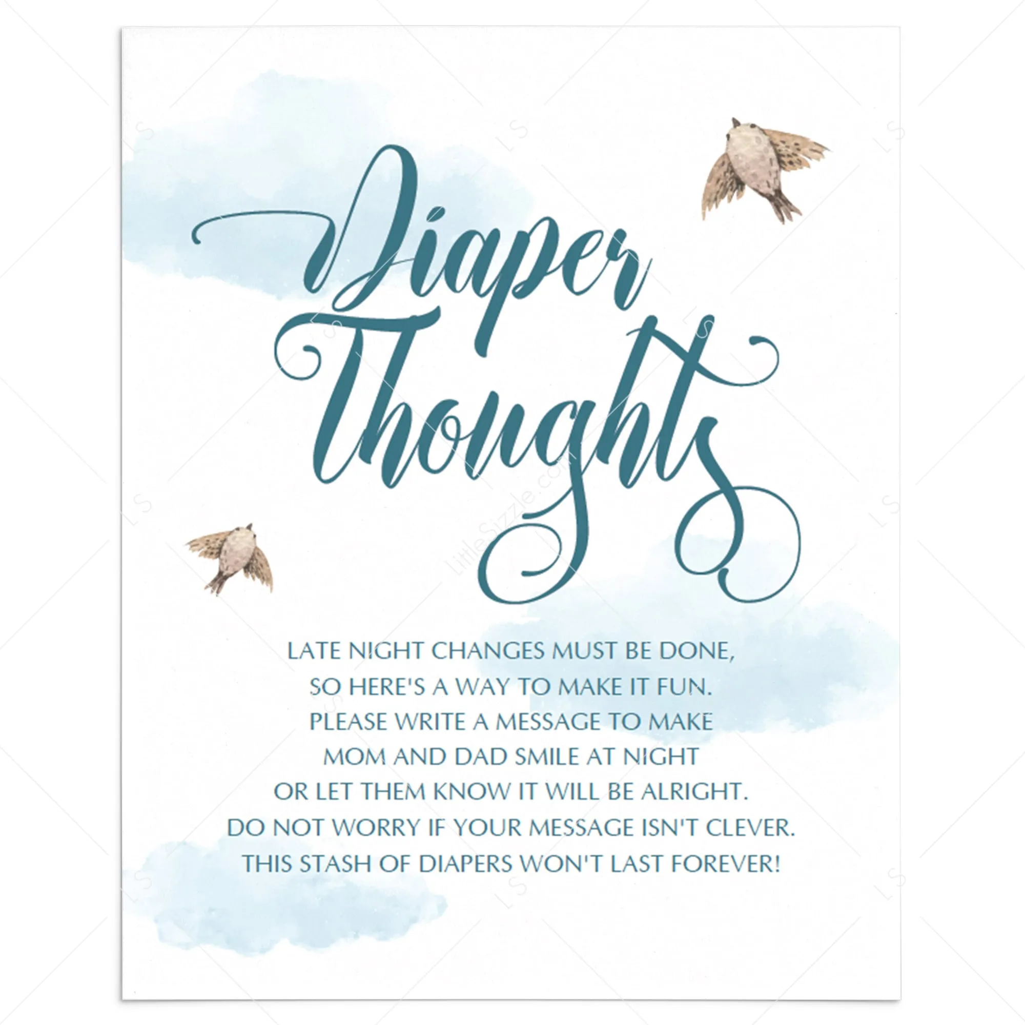 Printable Diaper Thoughts Blue Shower Activity