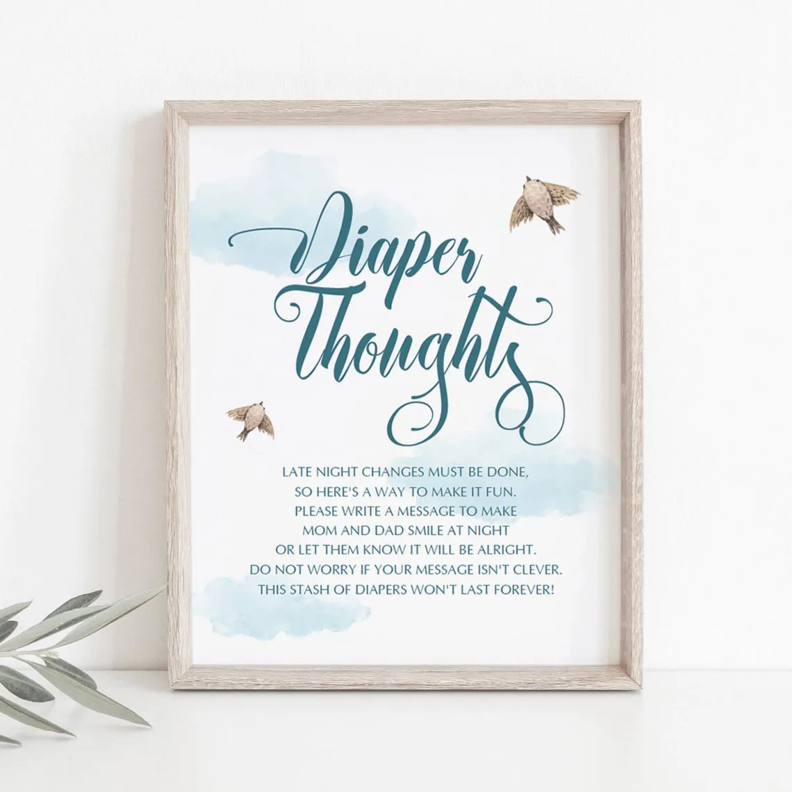 Printable Diaper Thoughts Blue Shower Activity