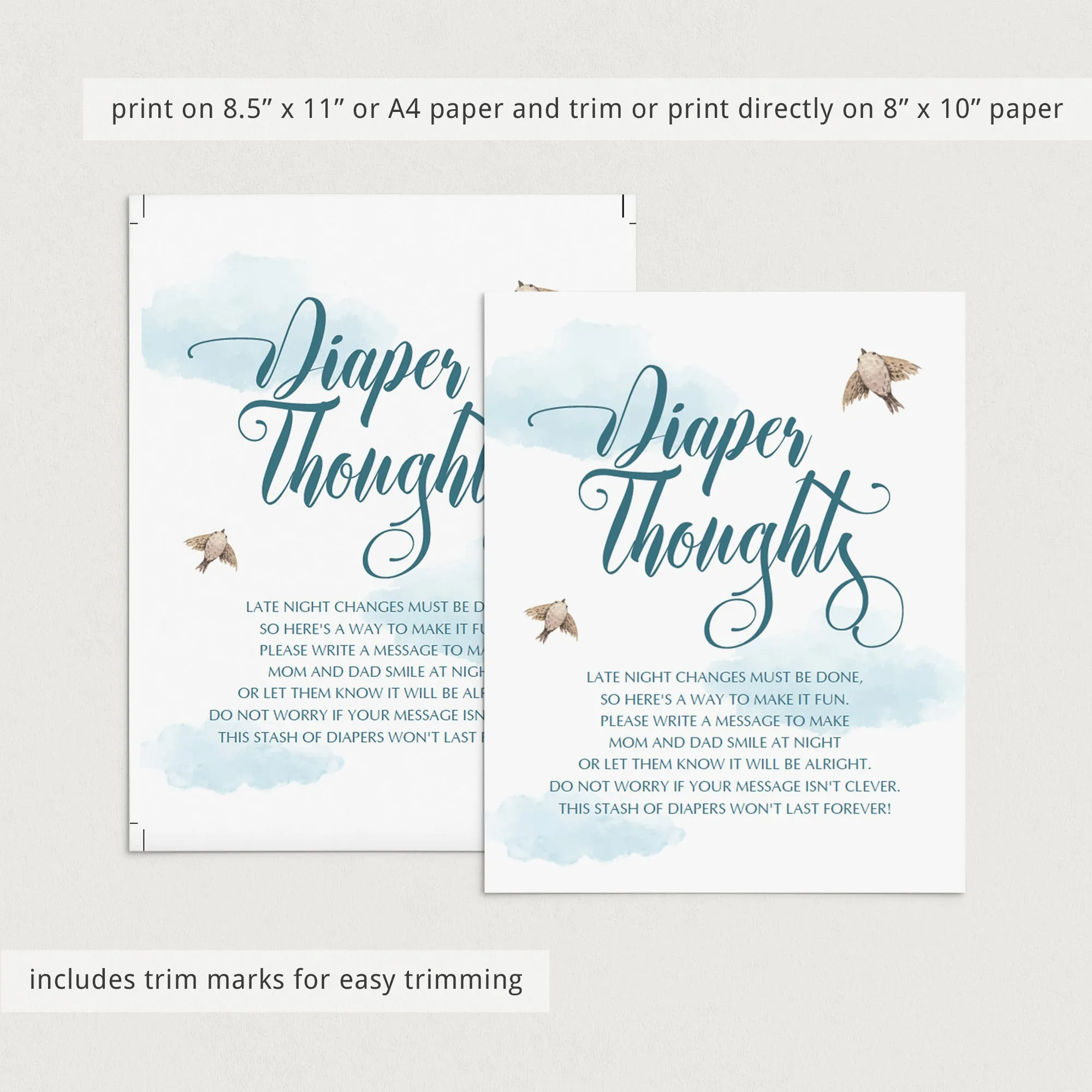 Printable Diaper Thoughts Blue Shower Activity