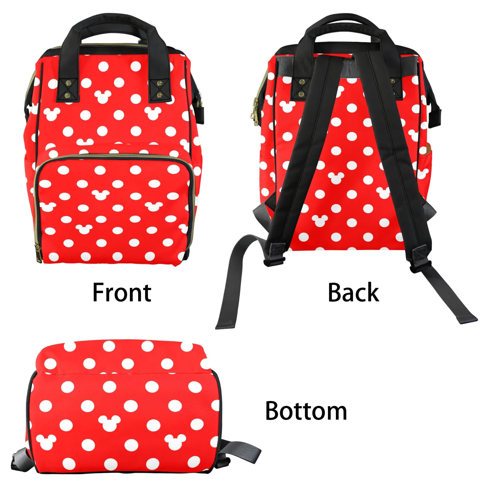 Red With White Mickey Polka Dots Multi-Function Diaper Bag