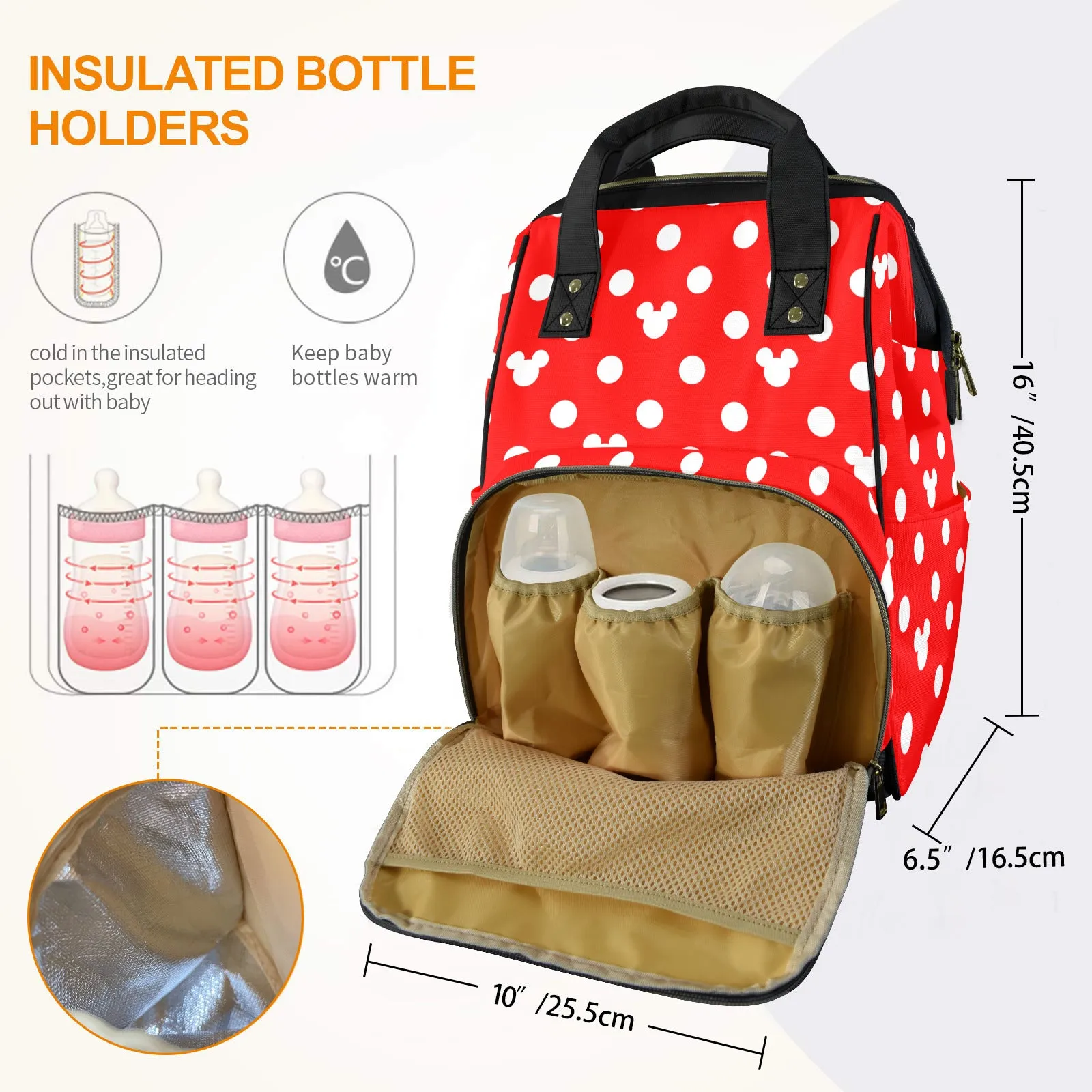 Red With White Mickey Polka Dots Multi-Function Diaper Bag