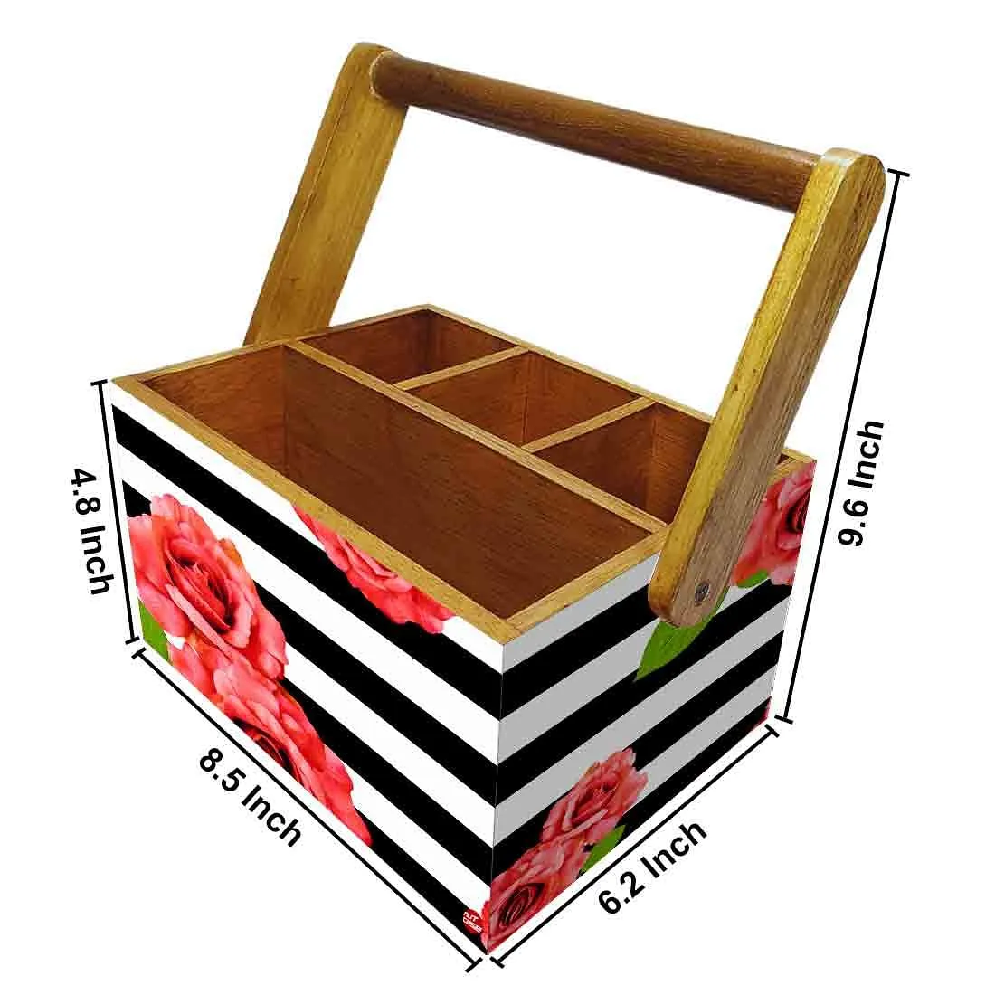Restaurant Silverware Holder With Handle for Spoons Forks Knives Tissue - Floral Strips