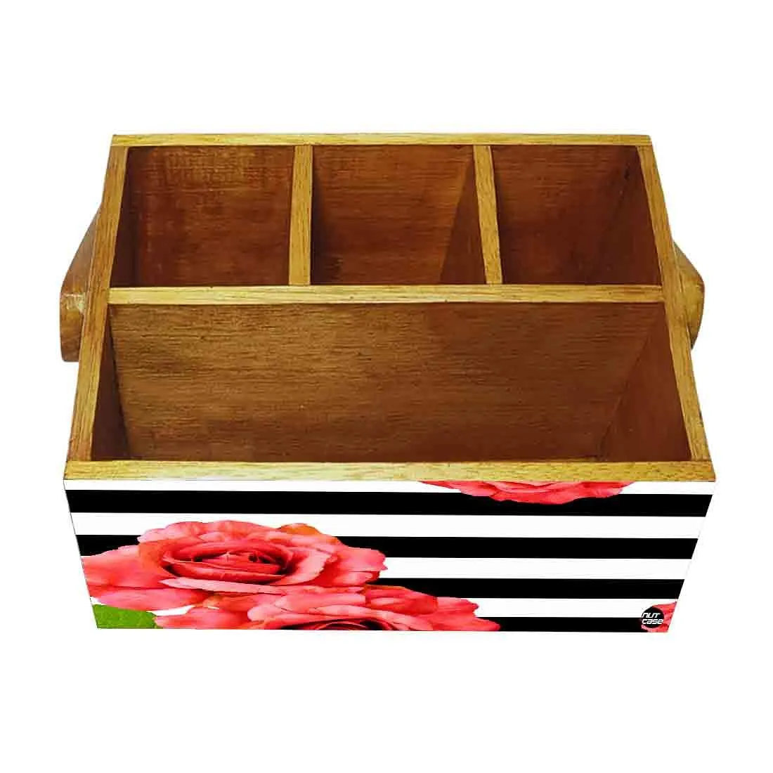 Restaurant Silverware Holder With Handle for Spoons Forks Knives Tissue - Floral Strips