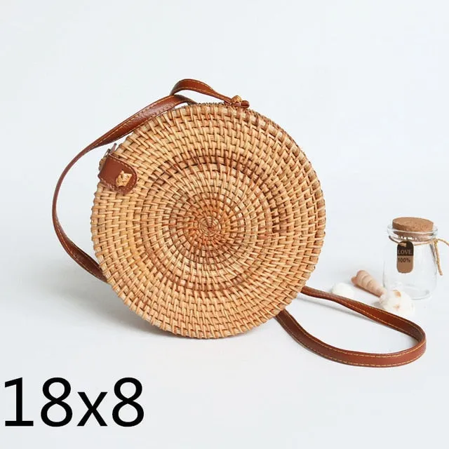 Round Rattan Straw Bag Crossbody Canteen Beach Purse Boho Bohemian Handbag Handmade Messenger Bag Natural Brown Beige Black White Colors Over 50 Different Styles!