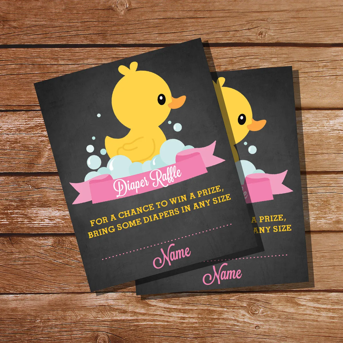 Rubber Duck Baby Shower Diaper Raffle Insert Card For A Girl