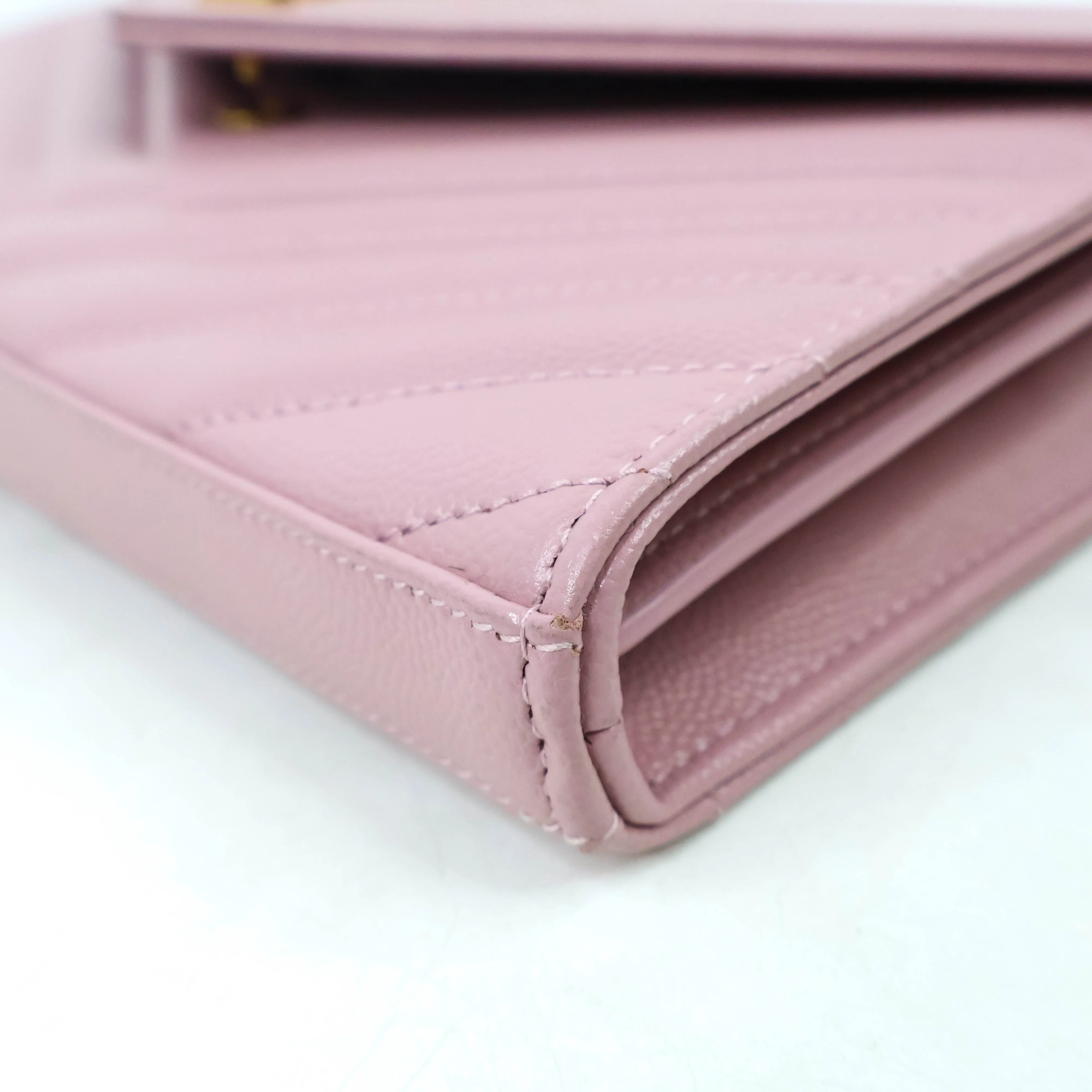 Saint Laurent Wallet On Chain Chevron Pink