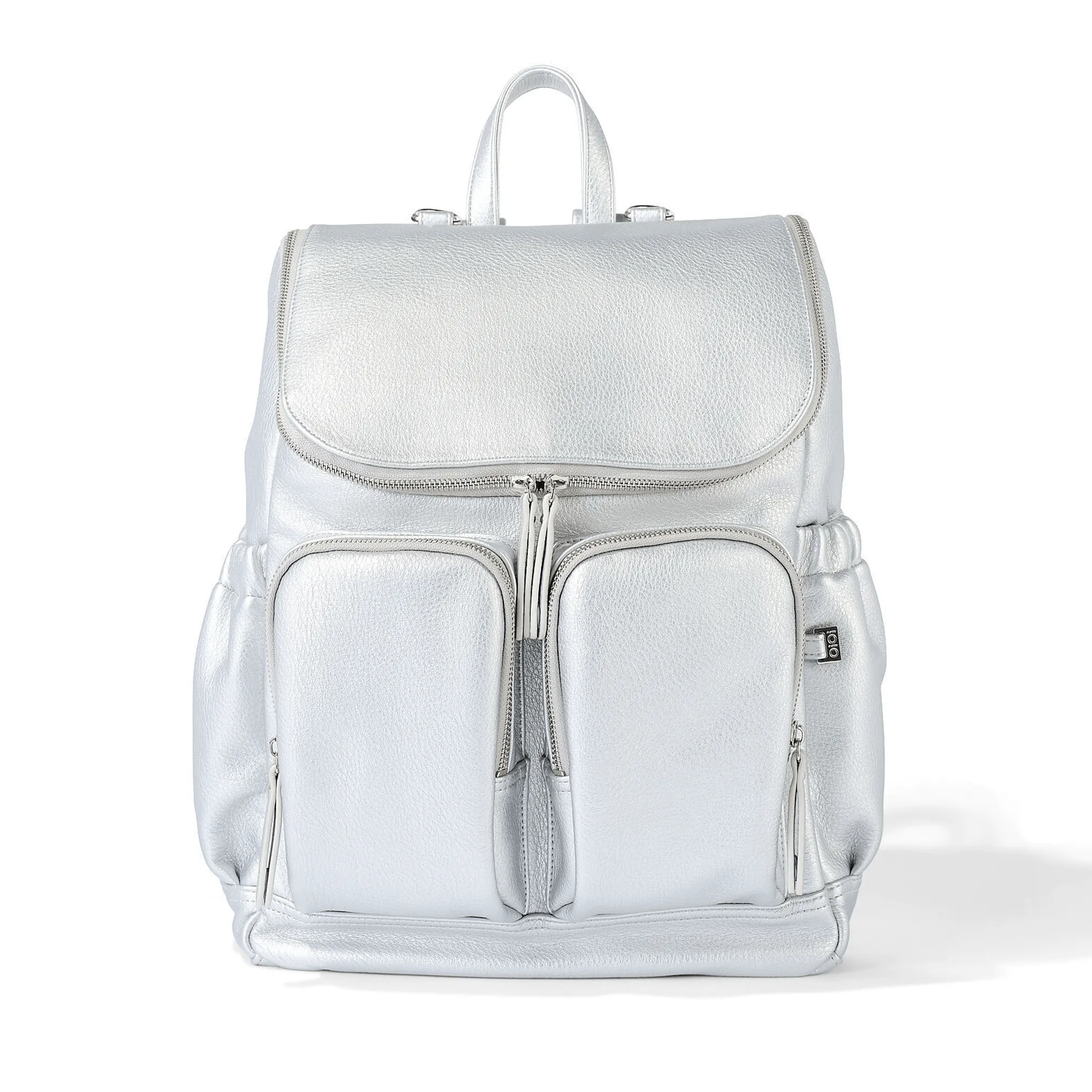 Signature Nappy Backpack - Metallic Silver Dimple Vegan Leather