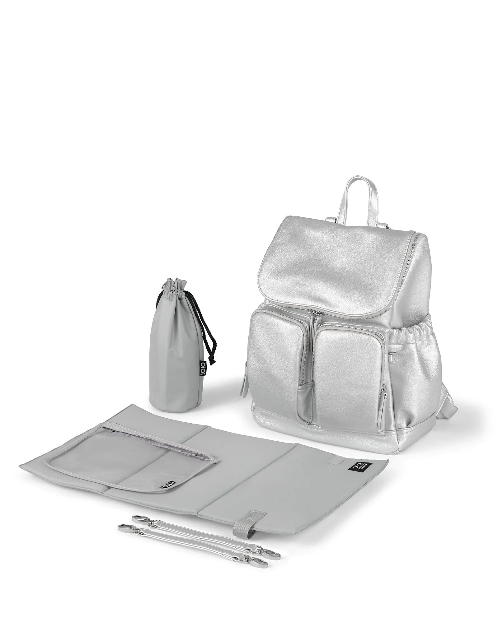 Signature Nappy Backpack - Metallic Silver Dimple Vegan Leather