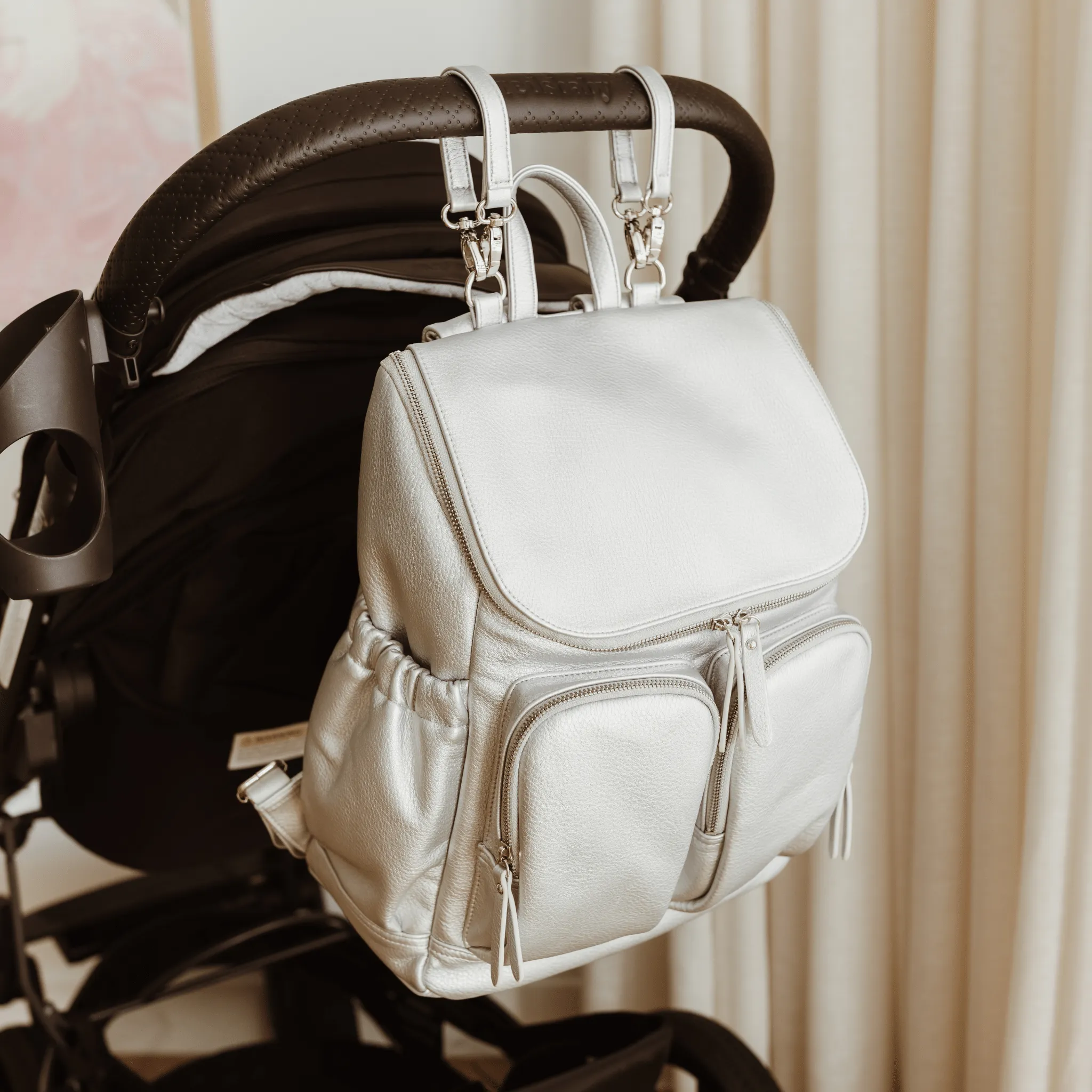 Signature Nappy Backpack - Metallic Silver Dimple Vegan Leather