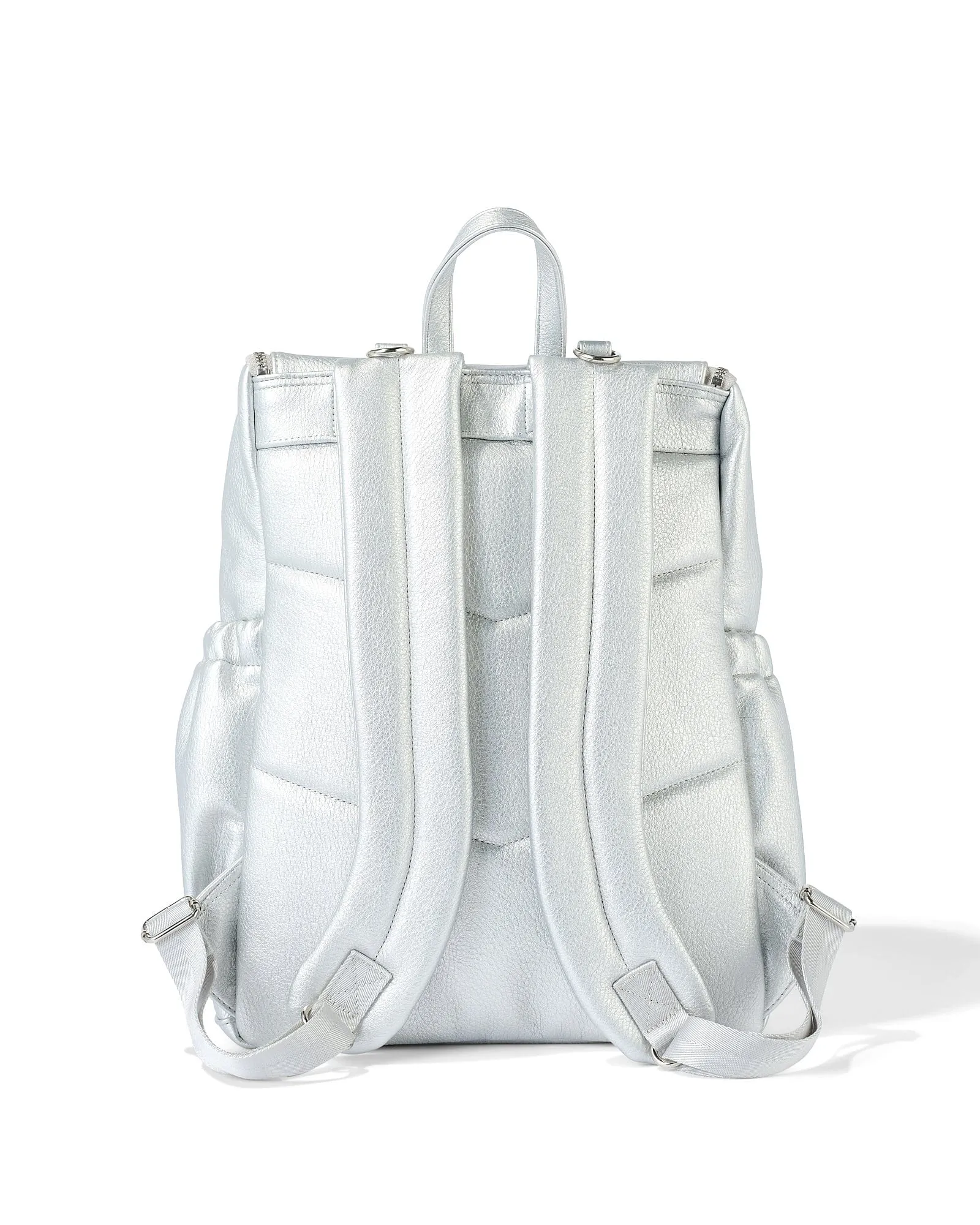 Signature Nappy Backpack - Metallic Silver Dimple Vegan Leather