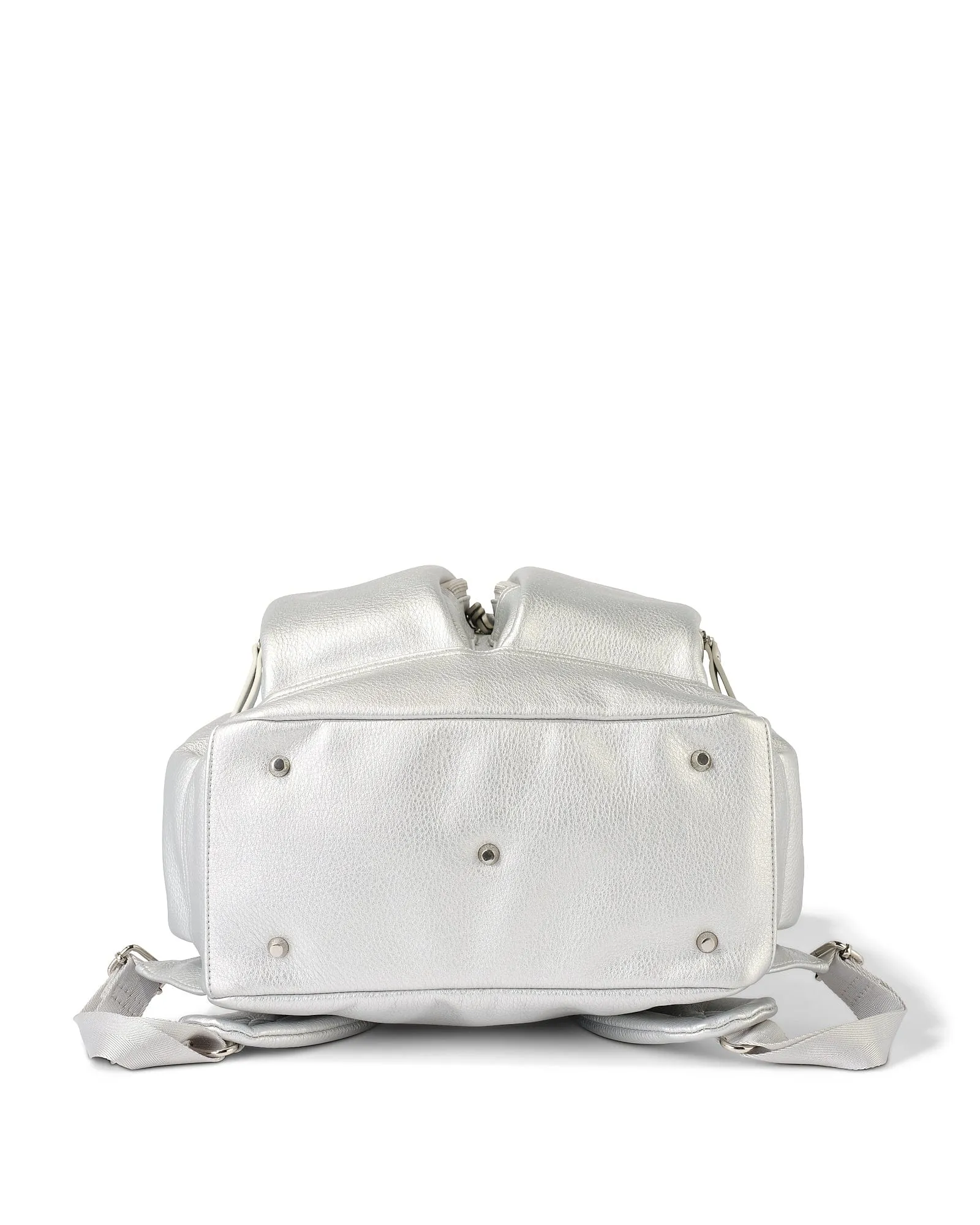 Signature Nappy Backpack - Metallic Silver Dimple Vegan Leather