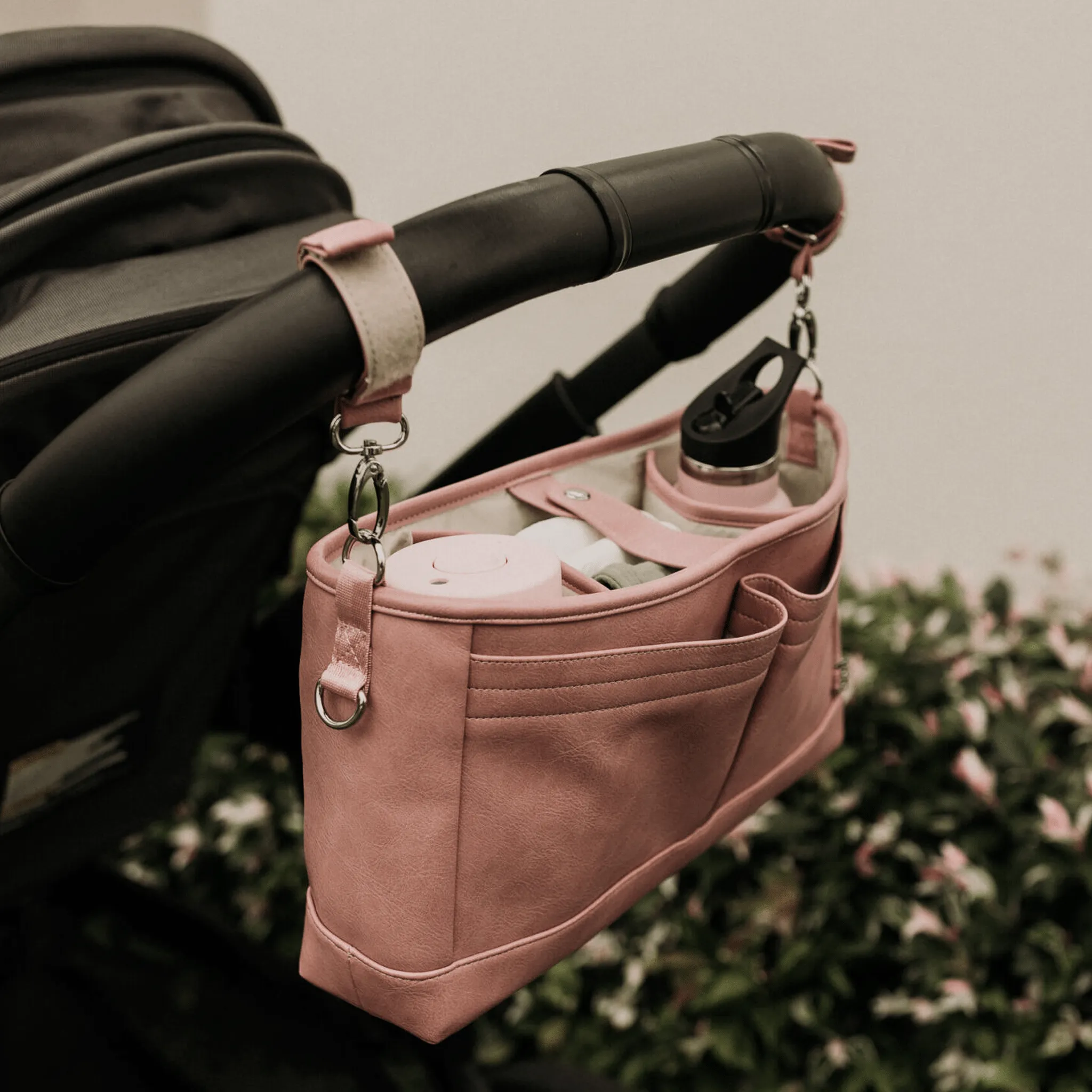 Signature Pram Caddy - Dusty Rose Vegan Leather