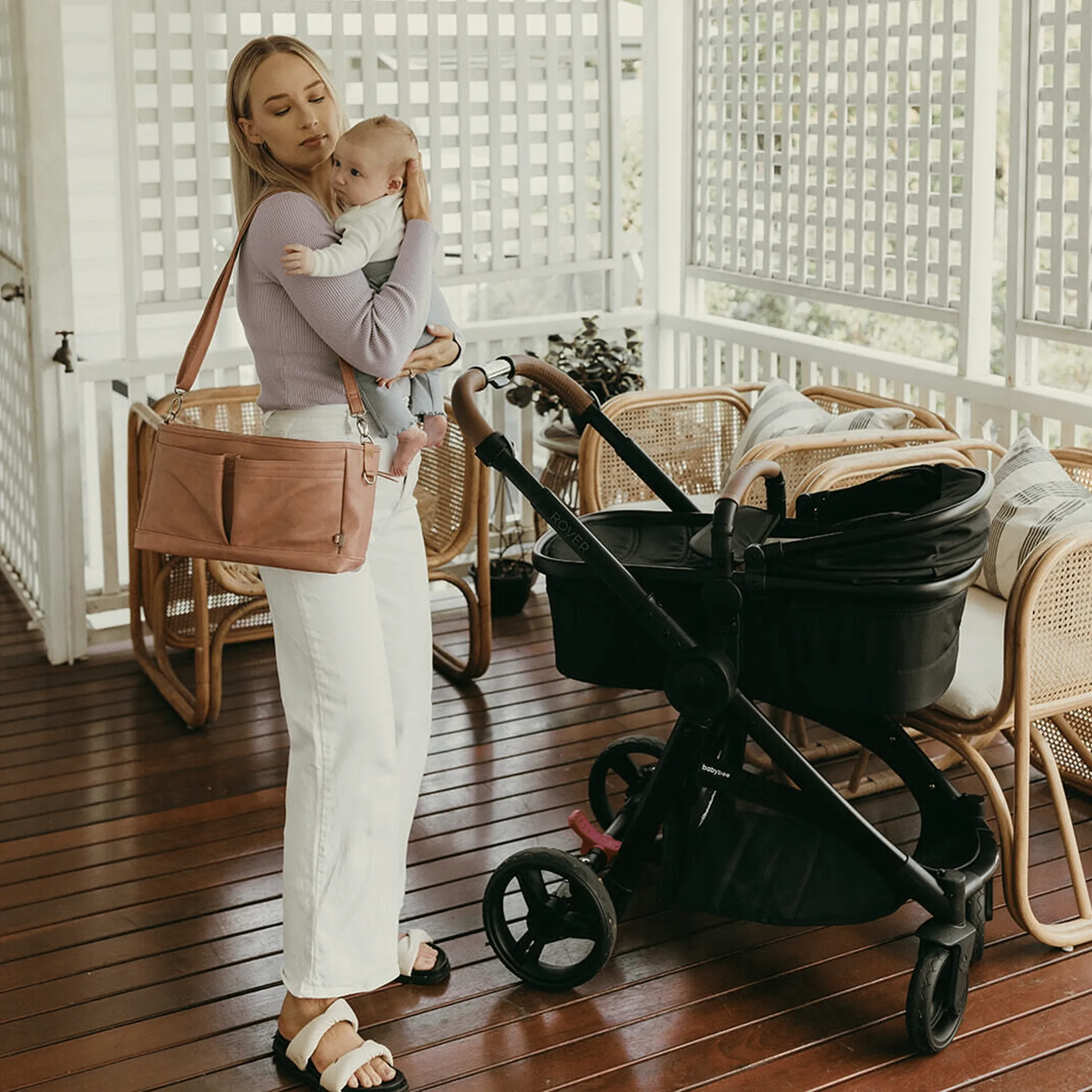 Signature Pram Caddy - Dusty Rose Vegan Leather