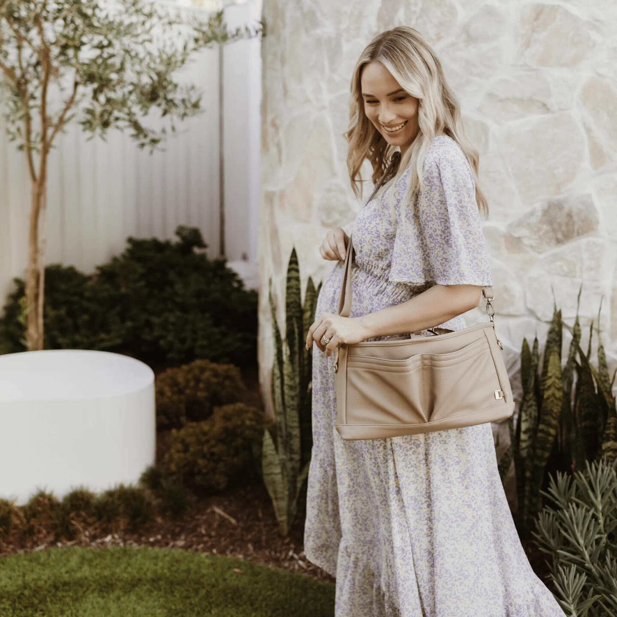 Signature Pram Caddy - Oat Dimple Vegan Leather