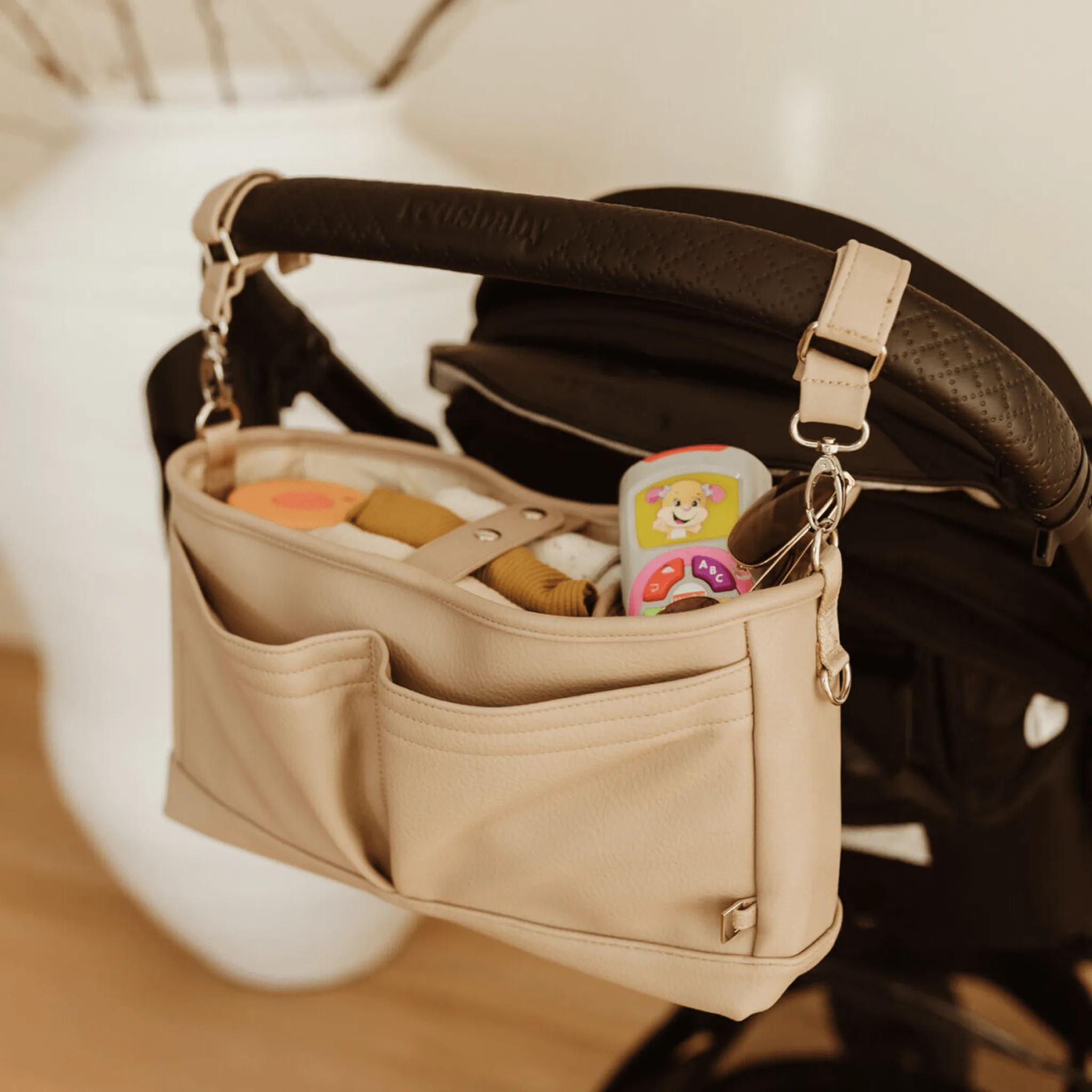 Signature Pram Caddy - Oat Dimple Vegan Leather