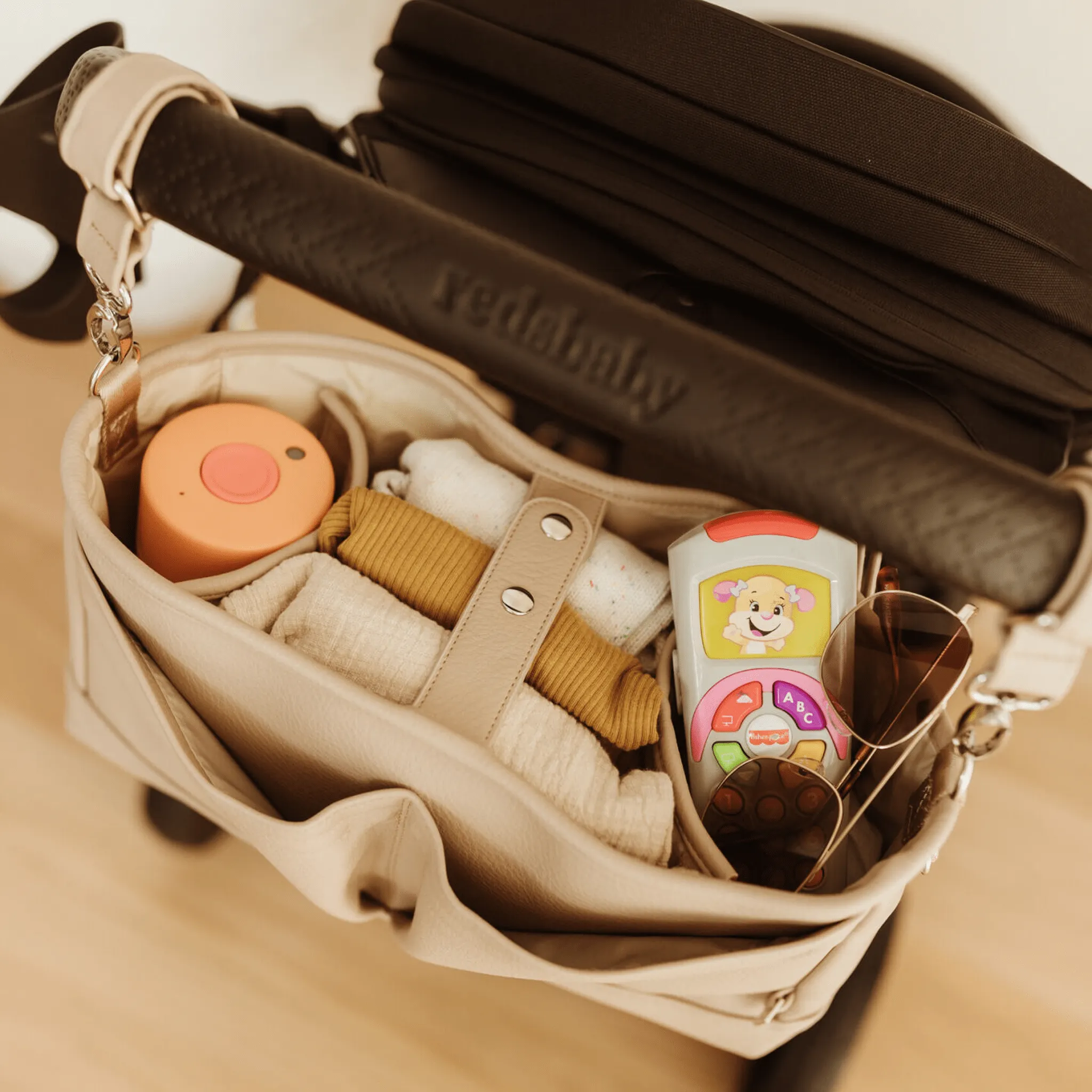 Signature Pram Caddy - Oat Dimple Vegan Leather