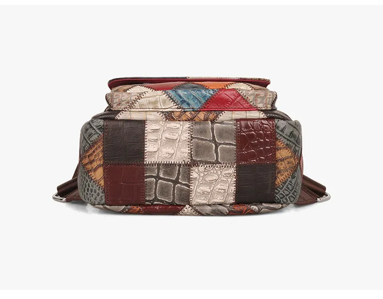 Small Patchwork Zipper Leather Backpack Bag for women