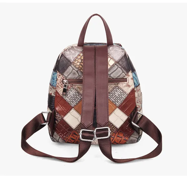 Small Patchwork Zipper Leather Backpack Bag for women