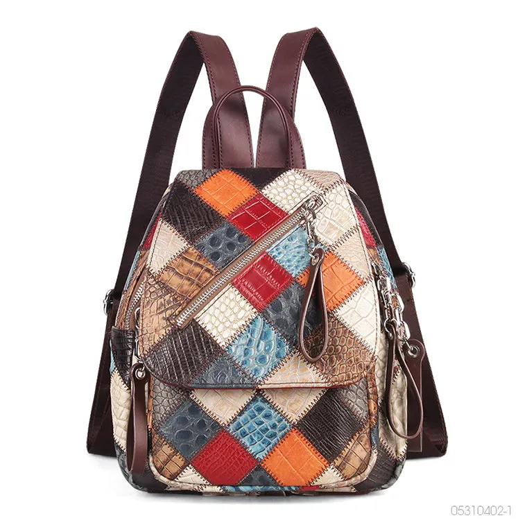 Small Patchwork Zipper Leather Backpack Bag for women