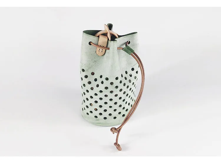 Small Womens Leather Drawstring Crossbody Bucket Bag Purse Boho Side Bags for Women