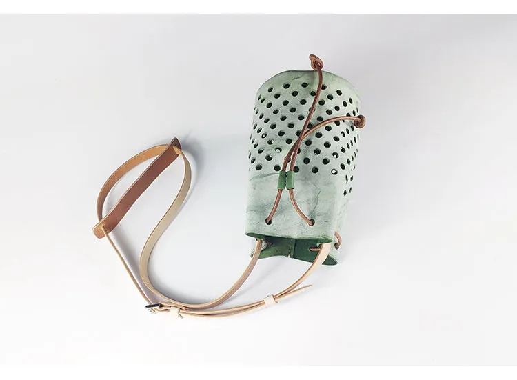 Small Womens Leather Drawstring Crossbody Bucket Bag Purse Boho Side Bags for Women