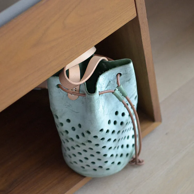 Small Womens Leather Drawstring Crossbody Bucket Bag Purse Boho Side Bags for Women