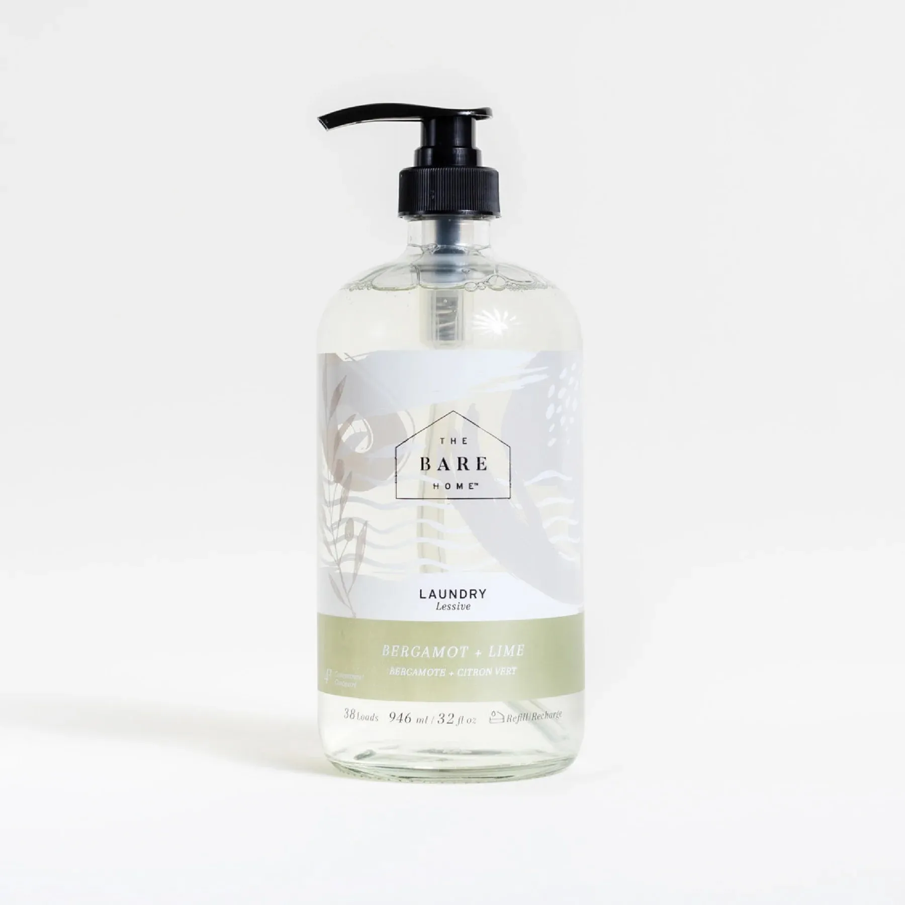 The Bare Home Laundry Detergent in Glass Bottle - Bergamot   Lime