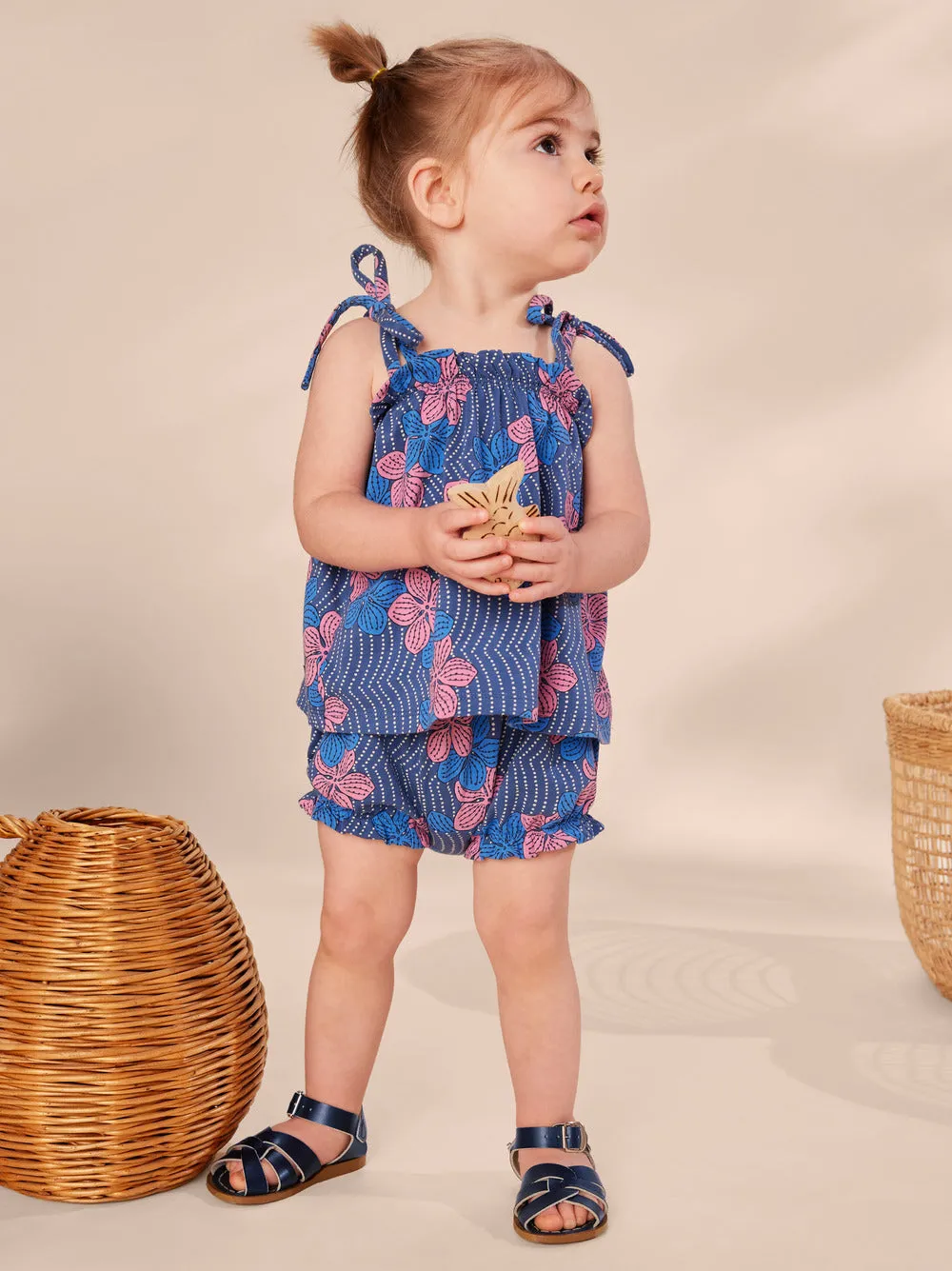 Tie Shoulder Baby Set / Wavy Plumeria
