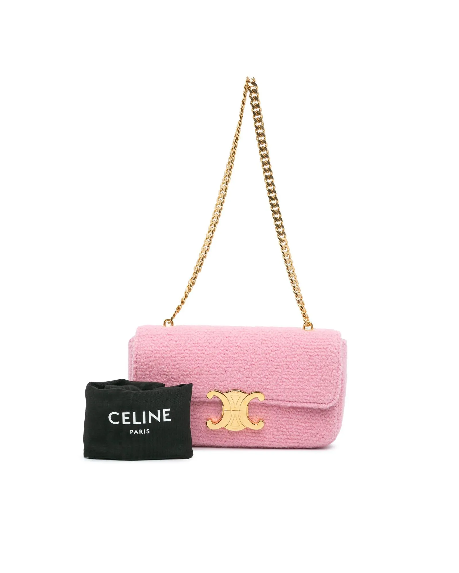 Tweed Chain Shoulder Bag with Gold-Tone Chain-Link Strap