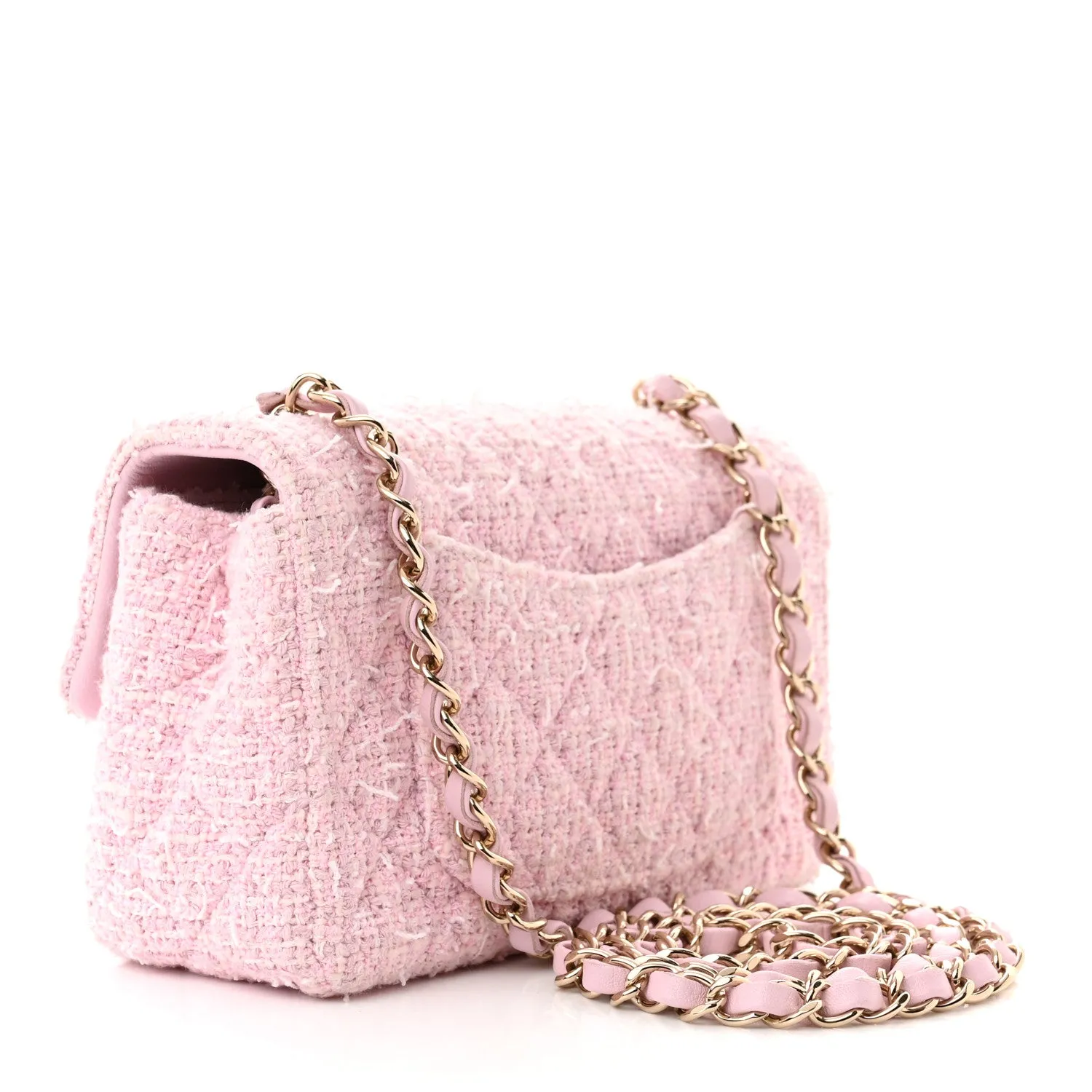Tweed Quilted Mini Rectangular Flap Pink