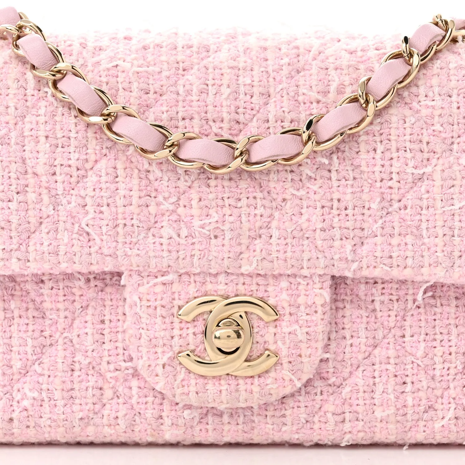 Tweed Quilted Mini Rectangular Flap Pink