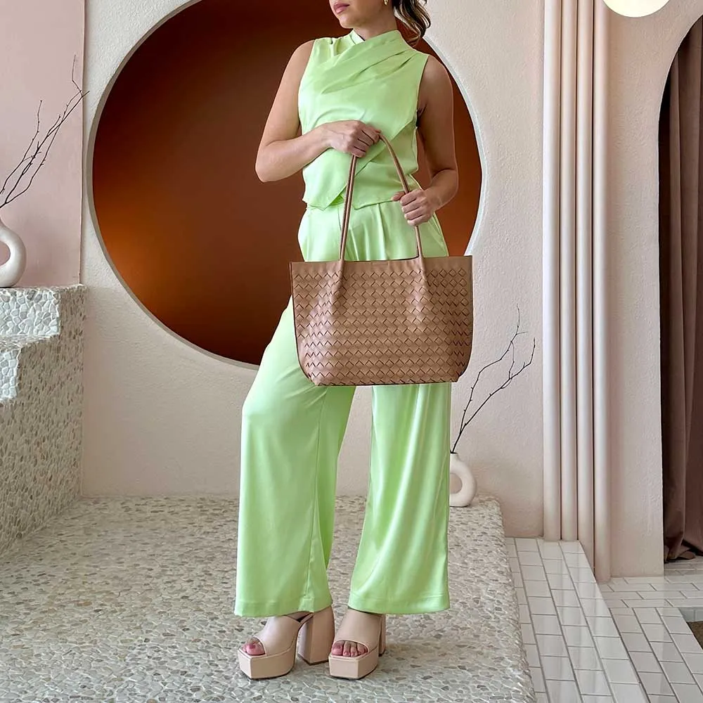 Victoria Taupe Medium Recycled Vegan Tote Bag - FINAL SALE