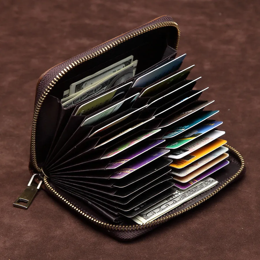 Vintage Zipper Leather Card Holder 8044