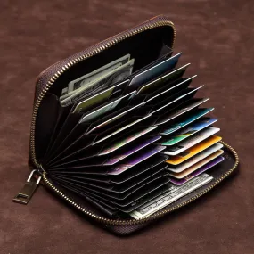 Vintage Zipper Leather Card Holder 8044