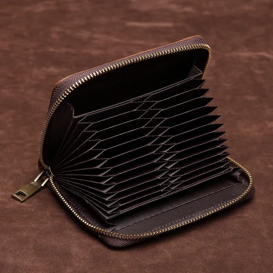 Vintage Zipper Leather Card Holder 8044