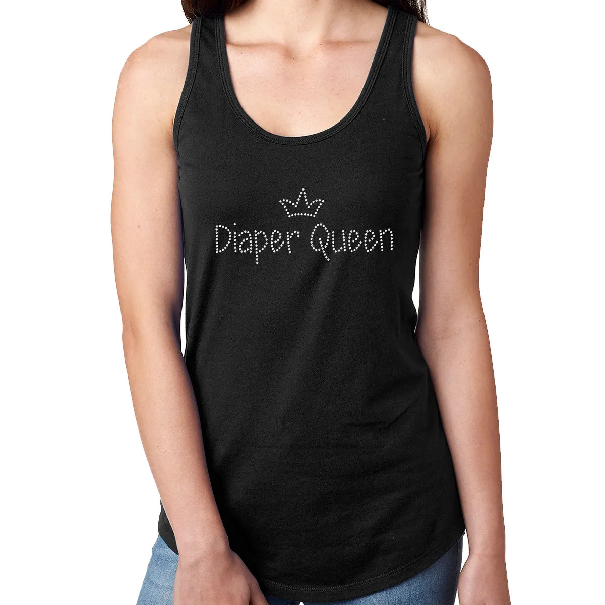 Womens T-Shirt Bling Black Fitted Tee Diaper Queen Funny Humor