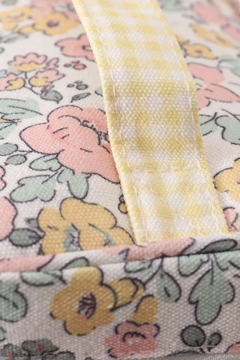 Yellow floral makeup bag